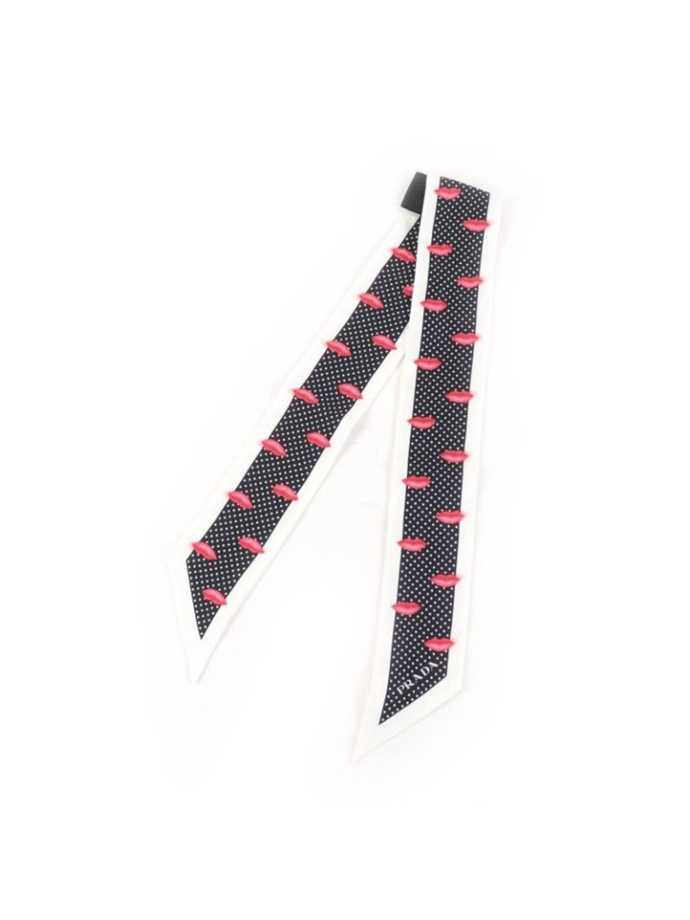 Prada Printed Silk Twill Nice Calf Lip Dot Pattern White Black 850 60 mm Scarf